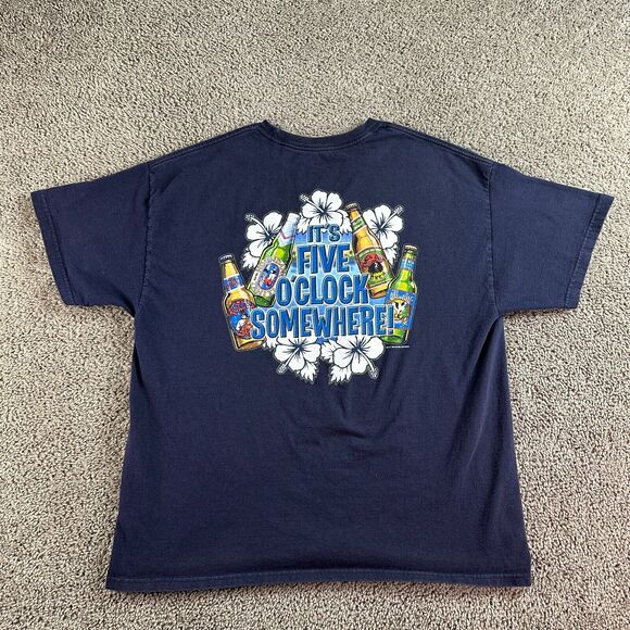 VINTAGE Big Dogs Shirt Mens XL Blue Its Five O'Clock Somewhere Beer Short Sleeve - Picture 1 of 11
